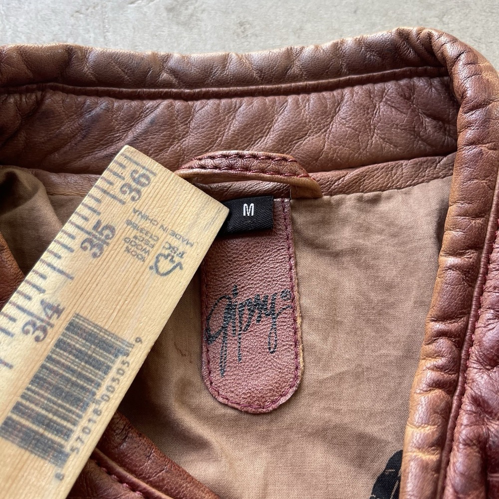 Vintage Distressed Brown Genuine Leather Biker Jacket Gipsy Shoulder Moto Y2K - Picture 3 of 7